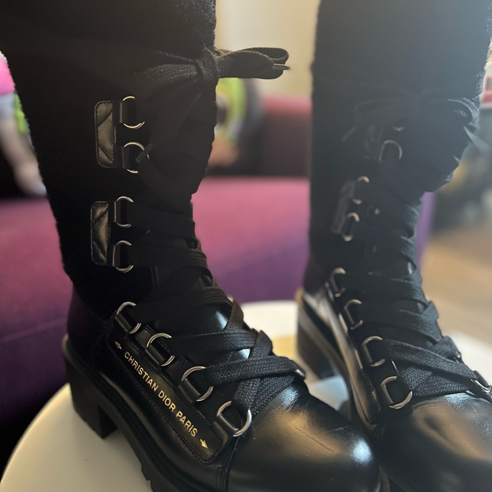 Dior D-Fight Mid Calf Black Combat Boots